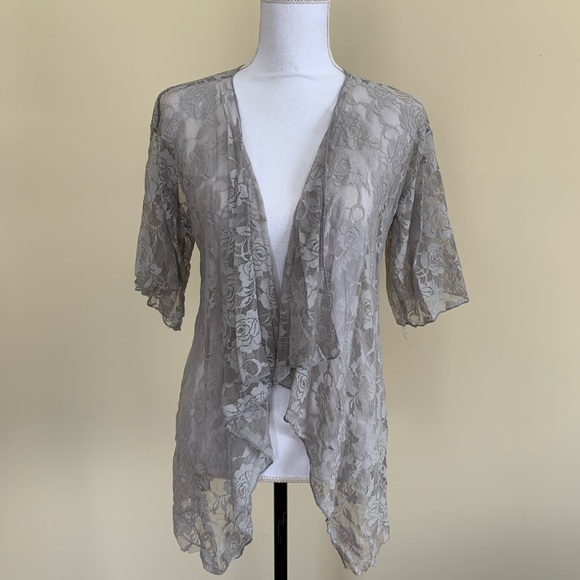 Small Gray Floral Sheer Lightweight Lularoe Cardigan Top - Picture 2 of 7